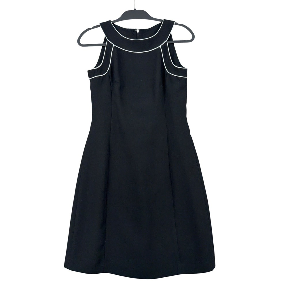 Ann Taylor Sheath Dress Women 4P Polyester Black White Piping Sleeveless LBD